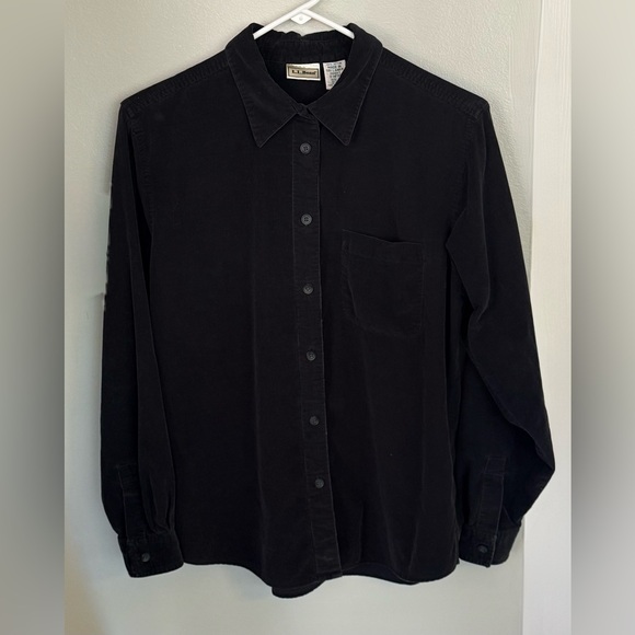 Vintage L.L. Bean Black Corduroy Button Down Long Sleeve Shirt Women’s M 8 10 - Picture 1 of 3